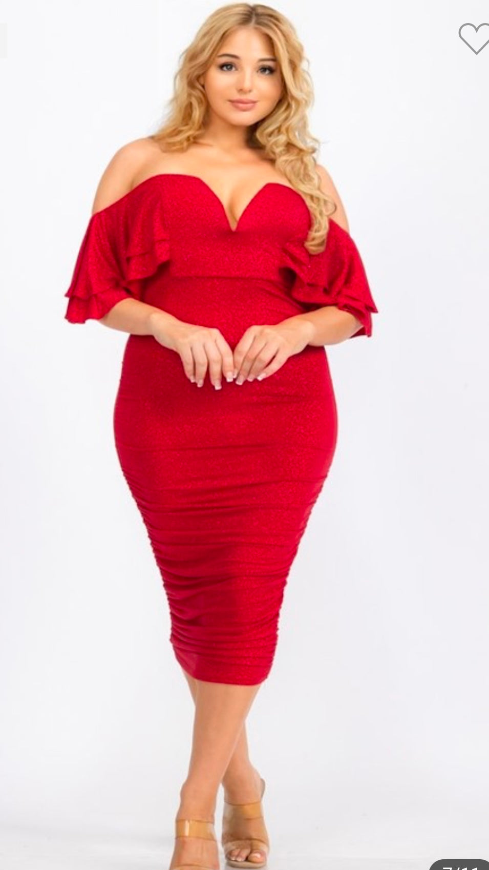 Red Glitter Off the Shoulder Plus Size Dress