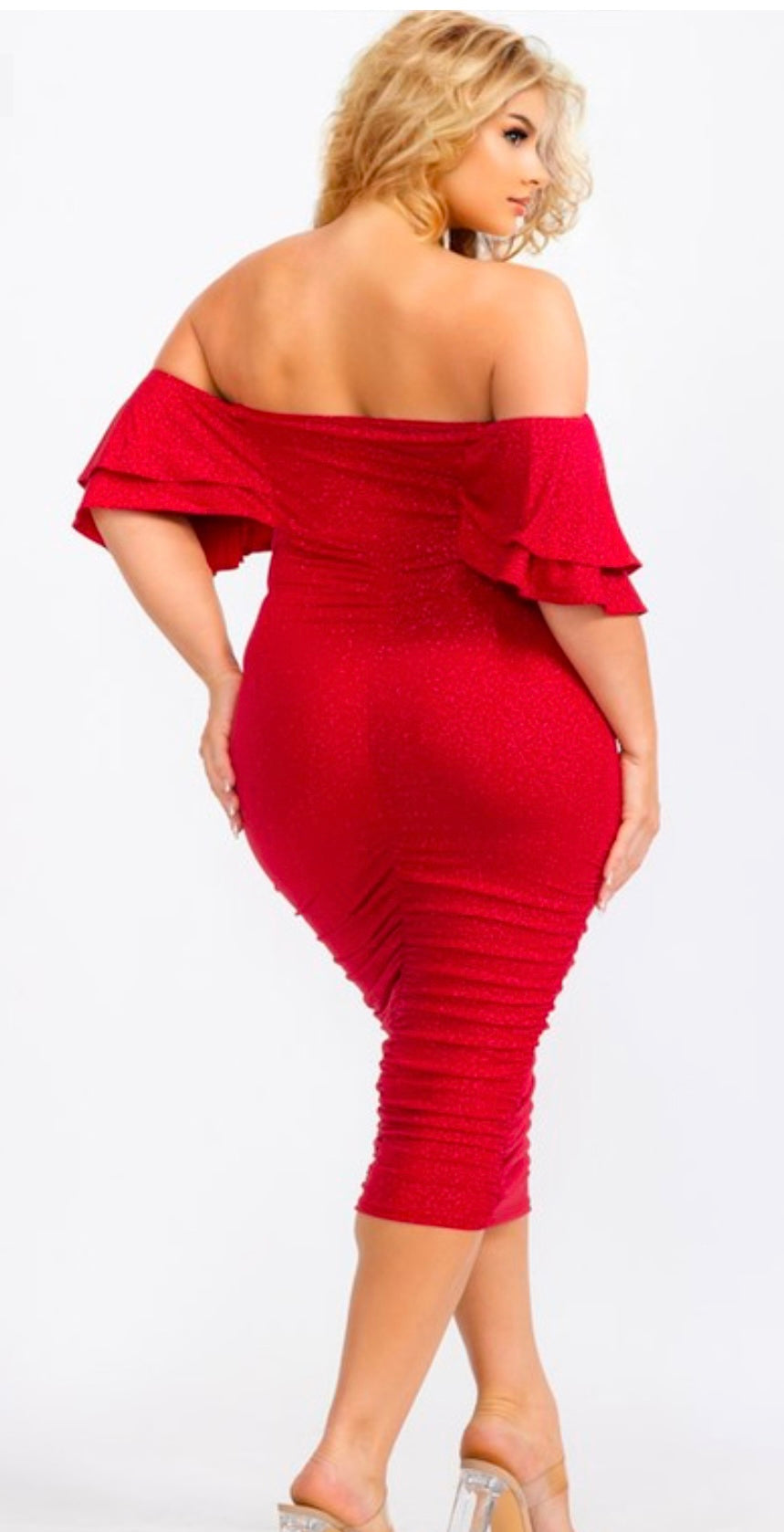 Red Glitter Off the Shoulder Plus Size Dress