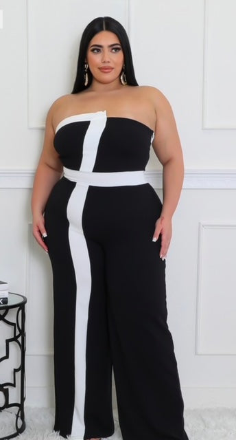 Black Sleeveless Contrast Jumpsuit Plus Size